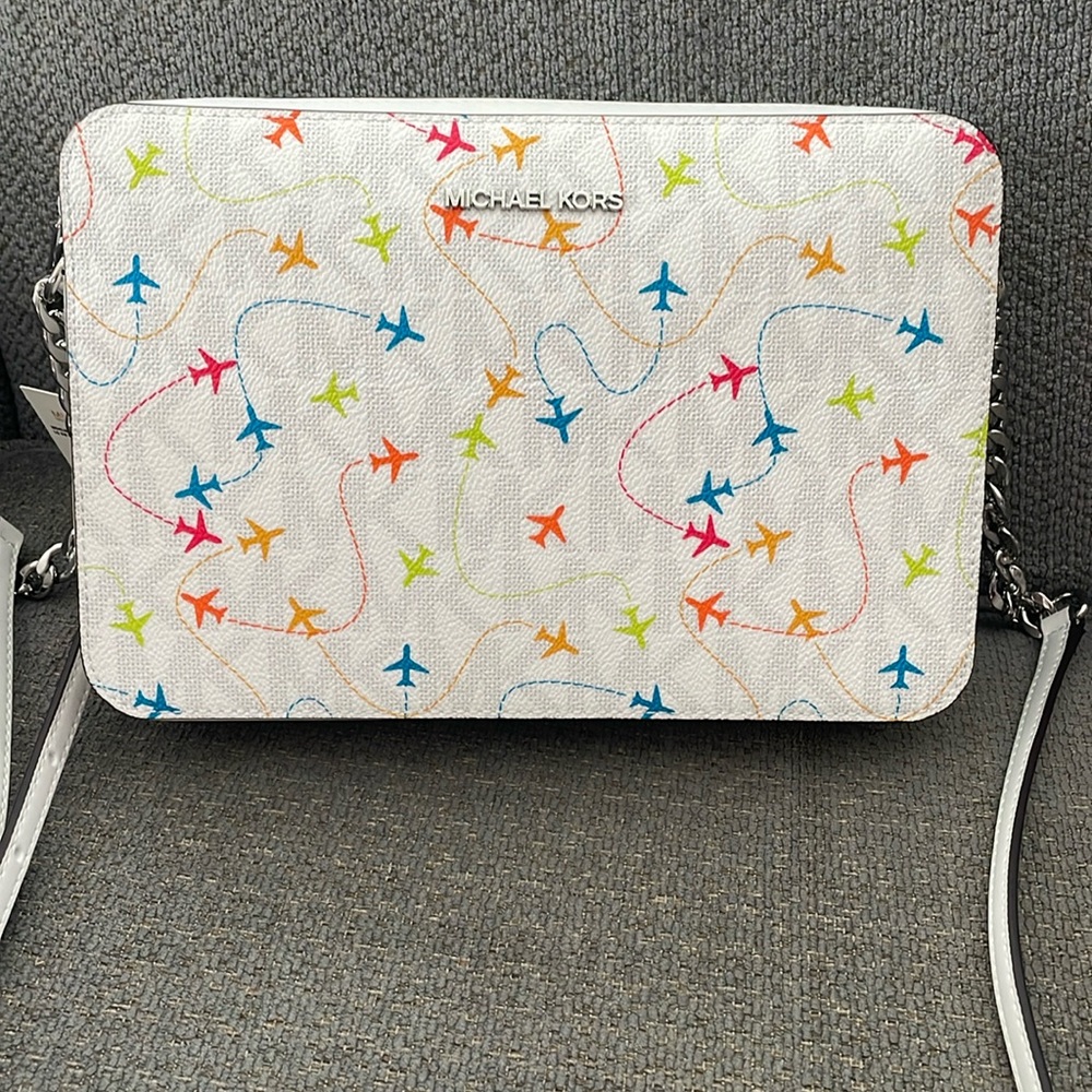 Michael Kors White Airplane Jet Set Crossbody Purse